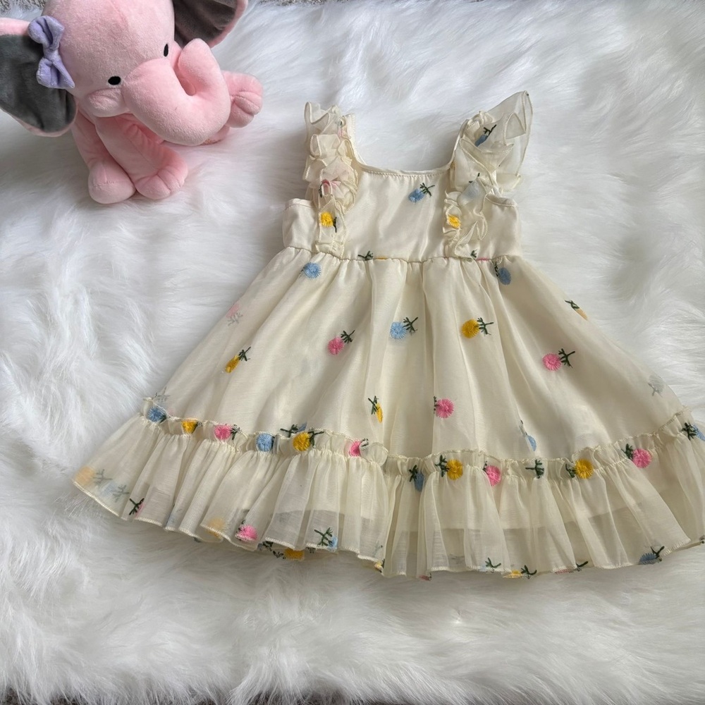 SHEIN Cream Kids Dress with Floral Details